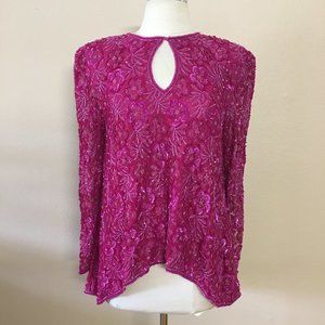 magenta pink vintage sequin long sleeve top